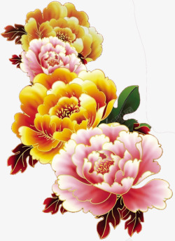 粉红花黄花手绘装饰素材