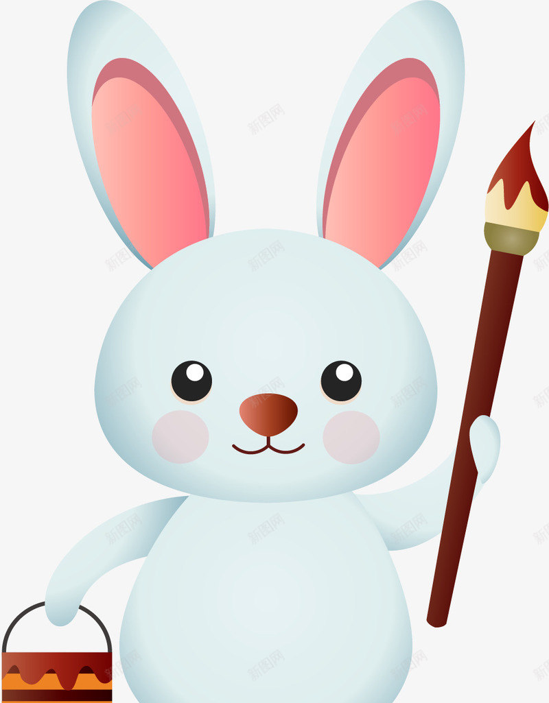 拿着毛笔的兔子矢量图ai免抠素材_新图网 https://ixintu.com 兔子 创意 卡通 商务 彩色 手绘 毛笔 简约 矢量图