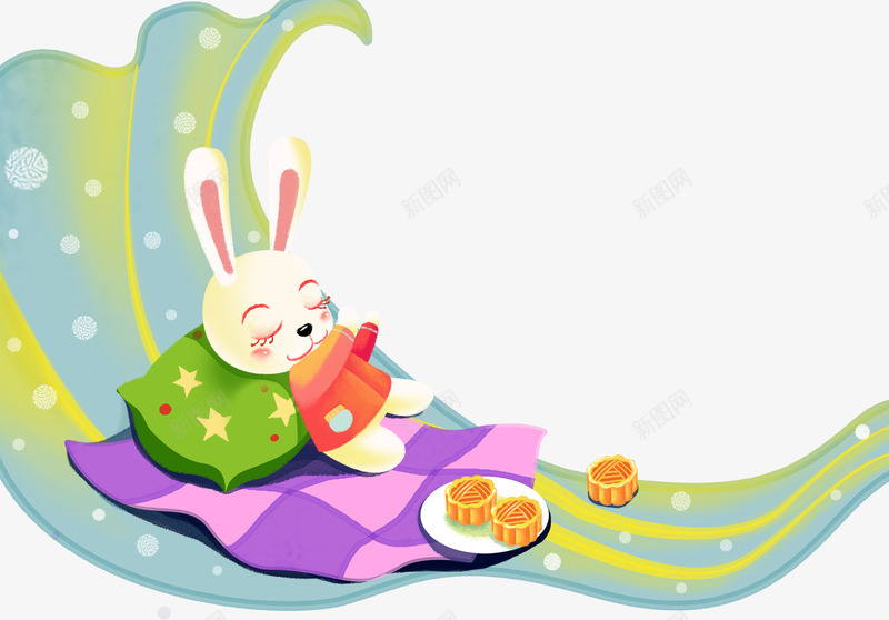 中秋节睡觉的兔宝宝png免抠素材_新图网 https://ixintu.com 中秋节 兔子 卡通手绘 团圆 插画 月饼 睡觉 装饰图案