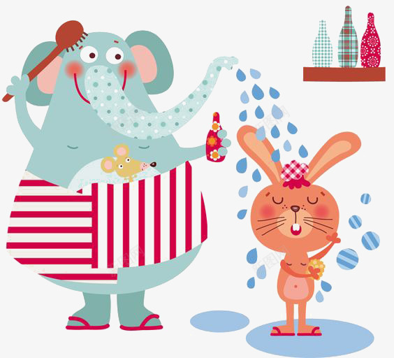 大象给兔子洗澡png免抠素材_新图网 https://ixintu.com 兔子 卡通大象 洗澡 淋浴