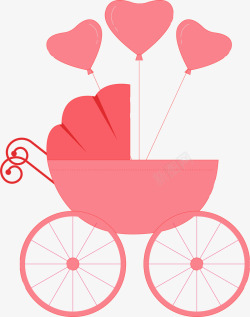 粉红爱心气球婴儿车素材