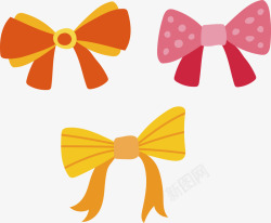 粉红橘黄三个卡通蝴蝶结矢量图高清图片