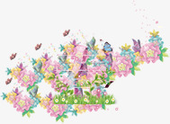 粉红色花卉蝴蝶素材