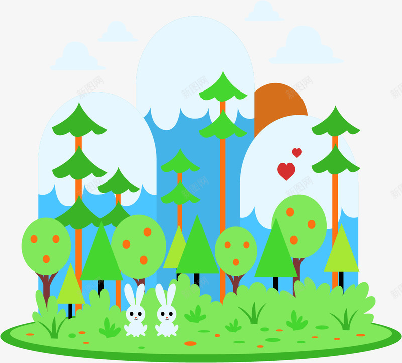 可爱森林兔子景色png免抠素材_新图网 https://ixintu.com 可爱 小兔子 扁平化 春游 森林 野外