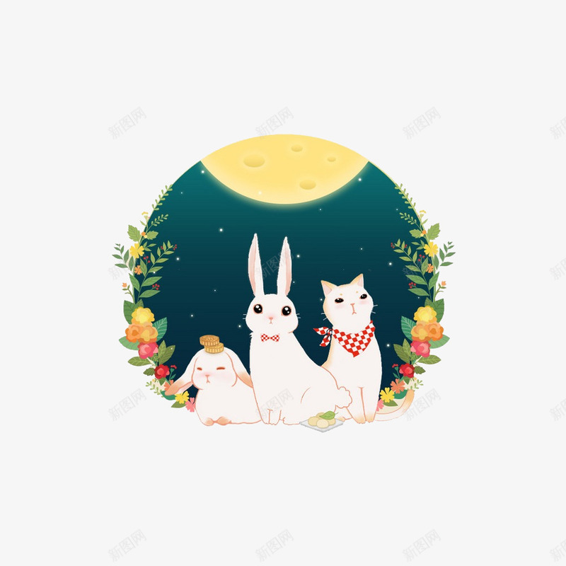 卡通月亮上的小兔子png免抠素材_新图网 https://ixintu.com 中国风 中秋节 创意 小兔子 手绘 插画设计 月亮