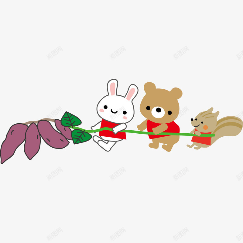 卡通小兔子小熊和松鼠拔红薯插画png免抠素材_新图网 https://ixintu.com 儿童 兔子 动物 卡通 卡通小兔子小熊和松鼠拔红薯插画免抠免费下载 可爱 小熊 拔红薯 插画 松鼠 红薯 红薯卡通
