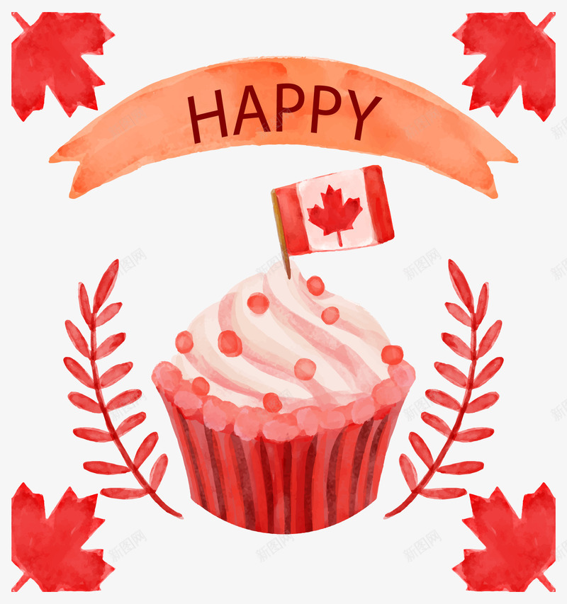 红色杯子蛋糕png免抠素材_新图网 https://ixintu.com 加拿大 杯子蛋糕 水彩手绘 矢量素材 红色枫叶