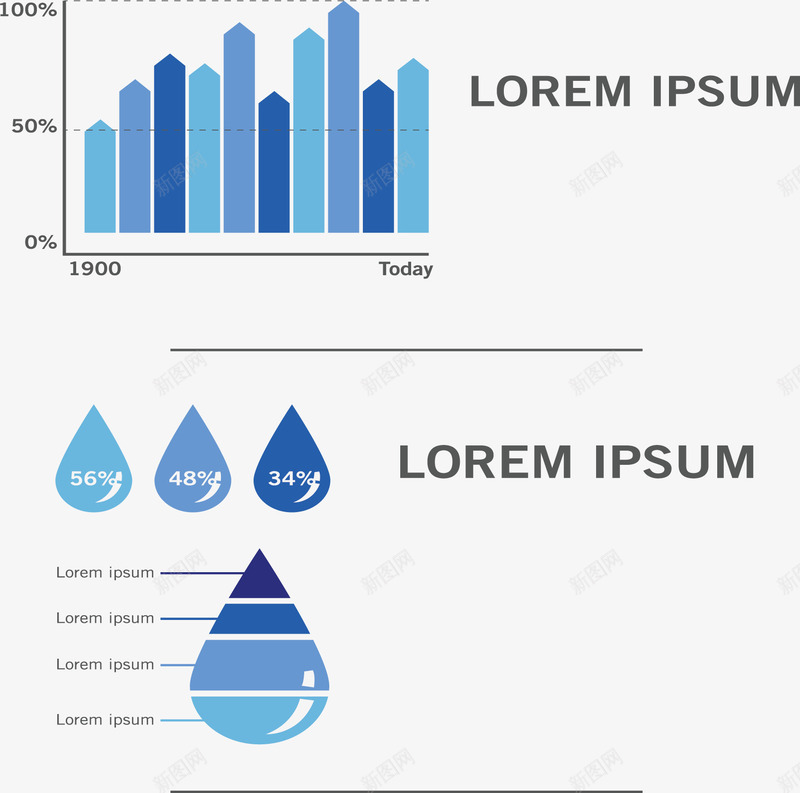 分层水滴占比图png免抠素材_新图网 https://ixintu.com 信息图表 分层 数据 数据图表 柱形图 水滴 蓝色