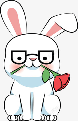 求爱叼着玫瑰花的兔子矢量图高清图片