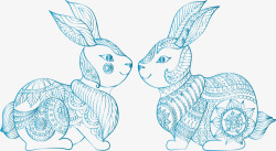 兔子浮雕青绿色两只兔子高清图片