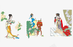 中国风古代仕女图矢量图素材