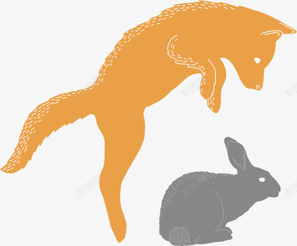 抓兔子png免抠素材_新图网 https://ixintu.com 免费矢量下载 动物 抓兔子 插画 狐狸 食物链