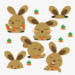吃胡萝卜的驴卡通棕色兔子拔萝卜高清图片