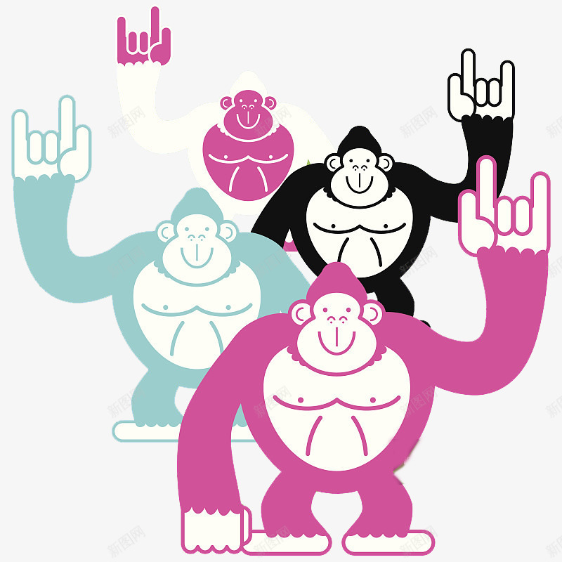 摆手势的大猩猩png免抠素材_新图网 https://ixintu.com 创意 动物 卡通手绘 可爱 微笑 猩猩 猴子