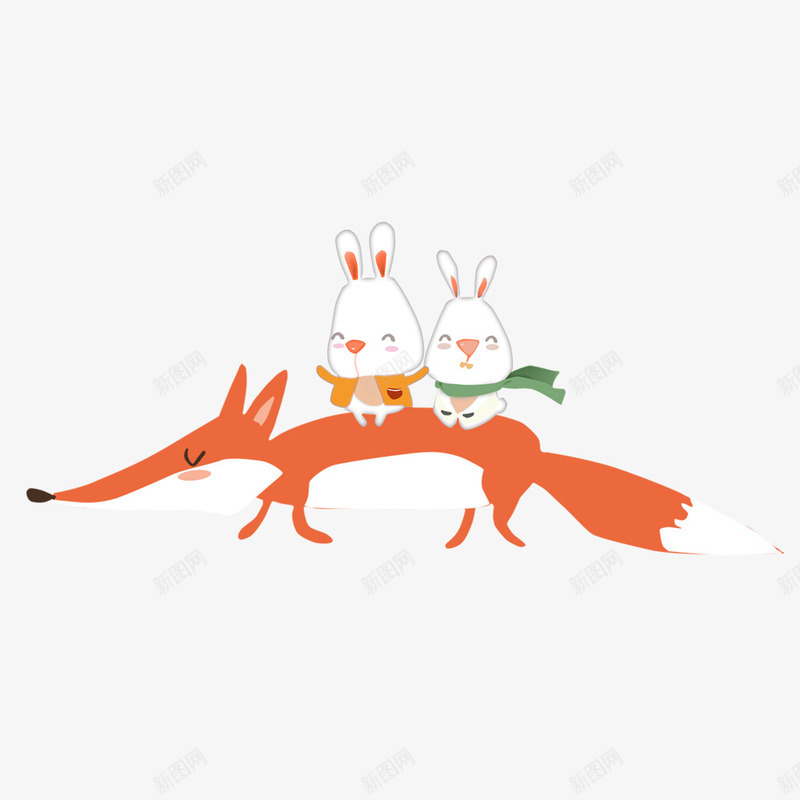 卡通手绘兔子与狐狸png免抠素材_新图网 https://ixintu.com 创意 动漫动画 卡通手绘 可爱的兔子 狐狸 简约