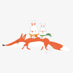 卡通手绘兔子与狐狸素材