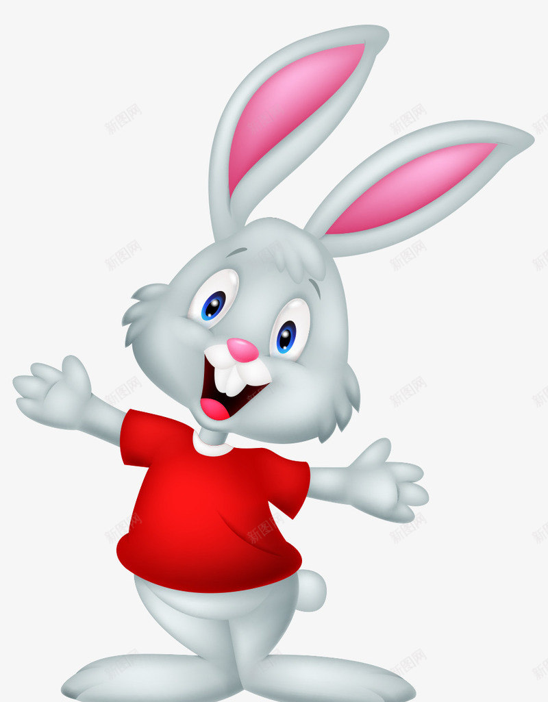 卡通手绘张开手红色上衣兔子png免抠素材_新图网 https://ixintu.com 卡通的动物 平面兔子 张开手的兔子 手绘的兔子 红色上衣的兔子