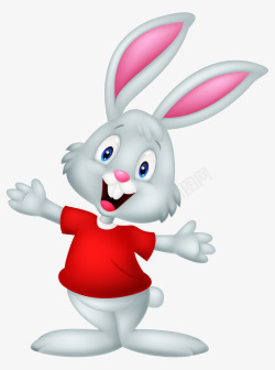 张开手的兔子卡通手绘张开手红色上衣兔子高清图片