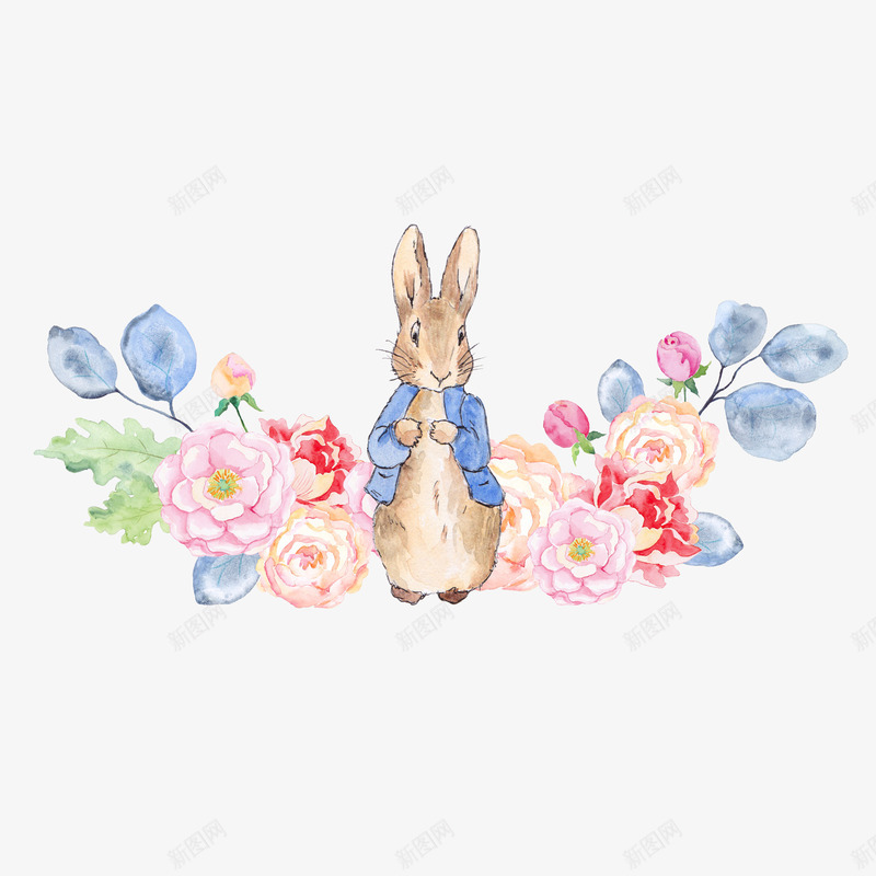 兔子和鲜花png免抠素材_新图网 https://ixintu.com 兔子和鲜花 水彩兔子 水彩鲜花