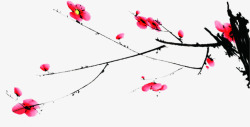 手绘红色梅花树叶装饰素材