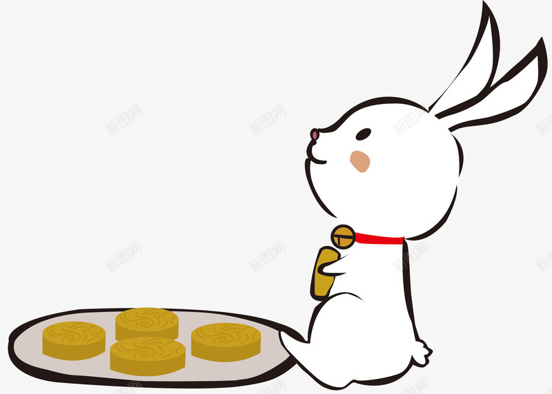 卡通吃酥皮月饼的兔子png免抠素材_新图网 https://ixintu.com 中秋节 兔子 兔子简笔画 卡通 吃月饼 白兔 美食 酥皮月饼