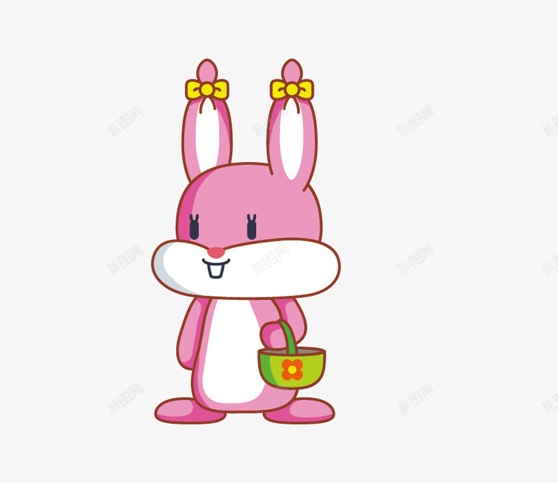 卡通兔子png免抠素材_新图网 https://ixintu.com 篮子 粉色的兔子 黄色蝴蝶结