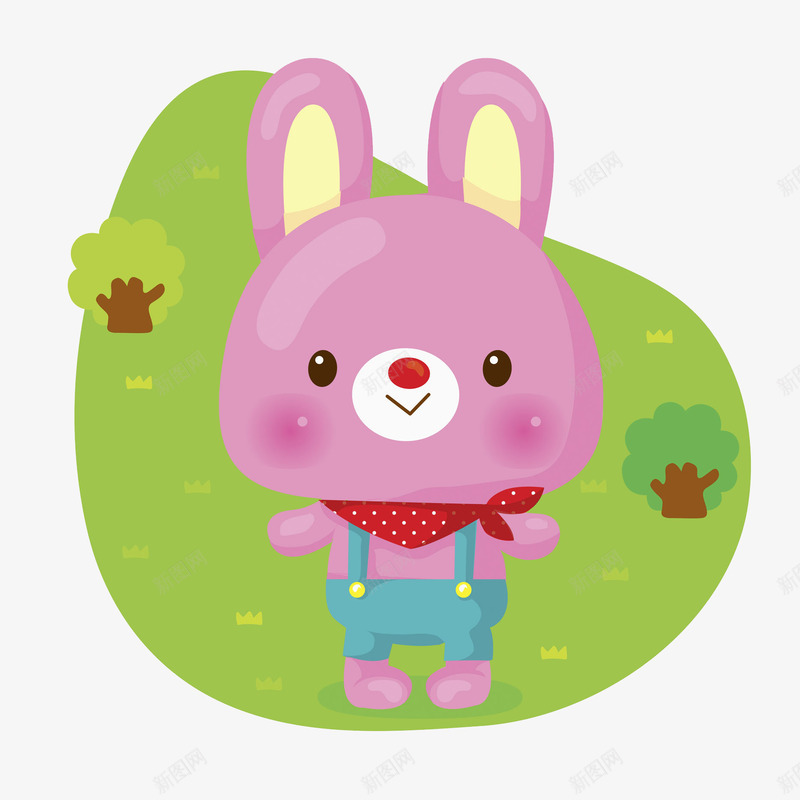 戴着红围巾的小兔子png免抠素材_新图网 https://ixintu.com 动物 卡通 呆萌的 小兔 插图 粉色 红领巾