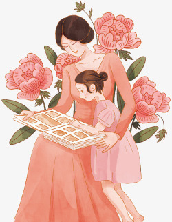 温馨包装母亲节手绘卡通母女高清图片