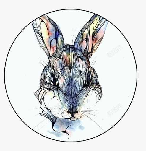 水彩兔子png免抠素材_新图网 https://ixintu.com 兔子 几何体 卡通 圆形 手绘 水彩 蓝色 装饰