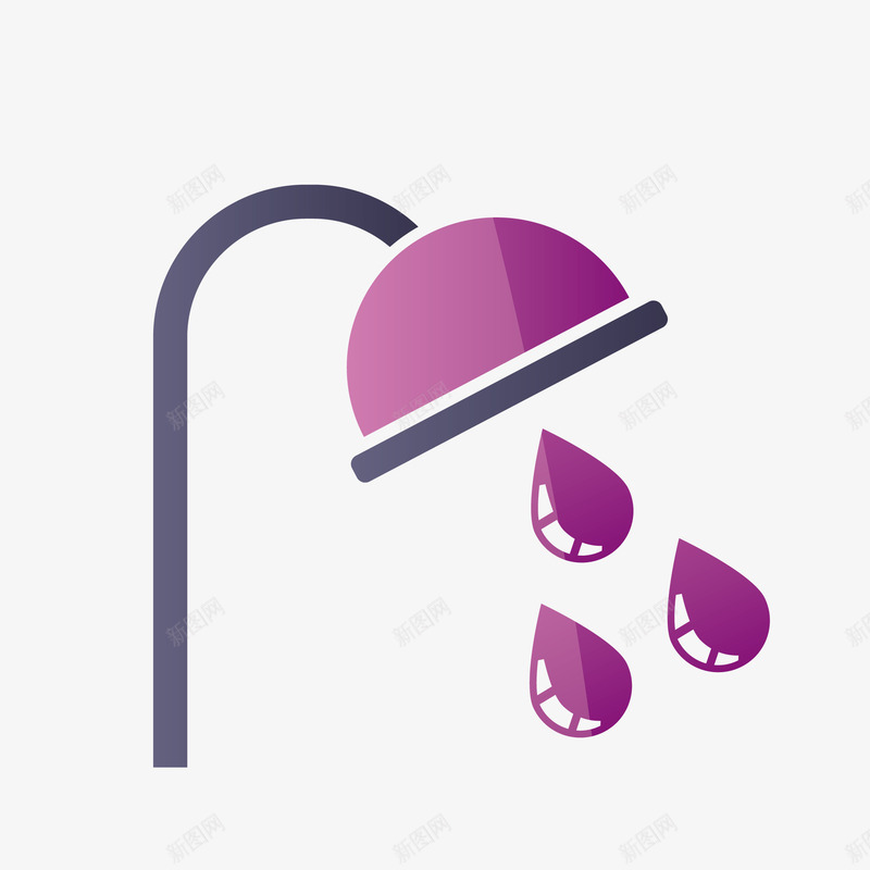 紫色手绘版的淋浴png免抠素材_新图网 https://ixintu.com 卡通手绘 水滴 淋浴 紫色 紫色水滴 紫色淋浴 装饰图
