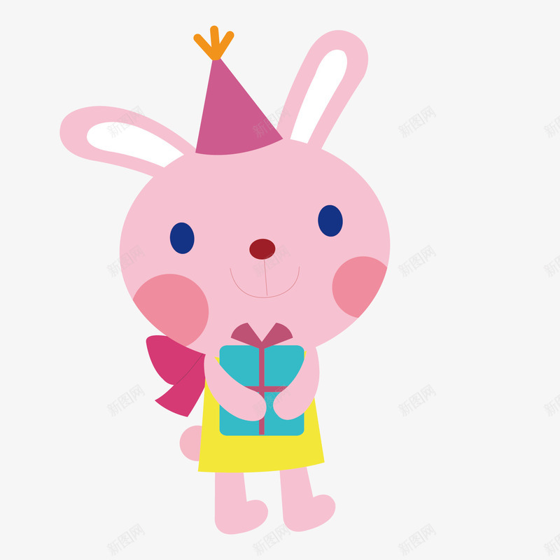 粉色兔子卡通矢量图ai免抠素材_新图网 https://ixintu.com 兔子 卡通 帽子 手绘 简单 蓝色礼物 黄色裙子 矢量图