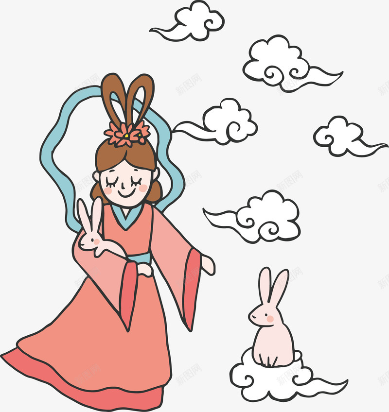 抱着兔子的嫦娥矢量图ai免抠素材_新图网 https://ixintu.com png图形 png装饰 兔子 卡通 嫦娥 装饰 矢量图