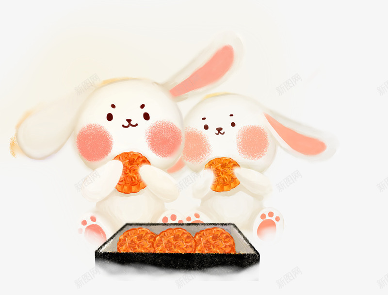 卡通手绘吃月饼的兔子png免抠素材_新图网 https://ixintu.com 两只玉兔 中秋节装饰 卡通 吃月饼的兔子 手绘