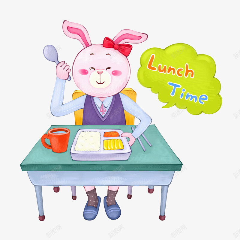吃饭的小兔png免抠素材_新图网 https://ixintu.com 午饭 卡通 可爱的 吃饭的 小兔子 手绘 桌子