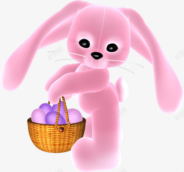 卡通手绘粉色小兔子png免抠素材_新图网 https://ixintu.com 动物 小兔子 玩具 篮子 粉色