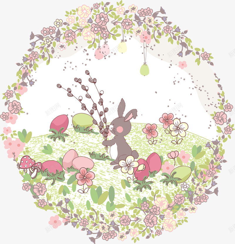 卡通花朵兔子欧式花纹png免抠素材_新图网 https://ixintu.com 兔子 卡通 欧式 花朵 花纹