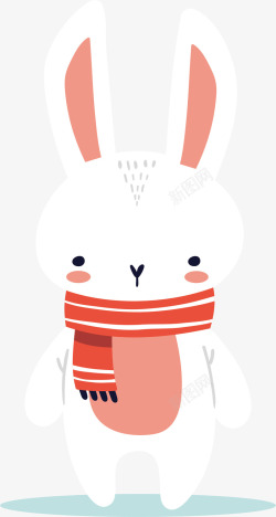红色围巾的可爱白兔矢量图素材