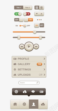 褐色风格手机界面UI元素图标图标