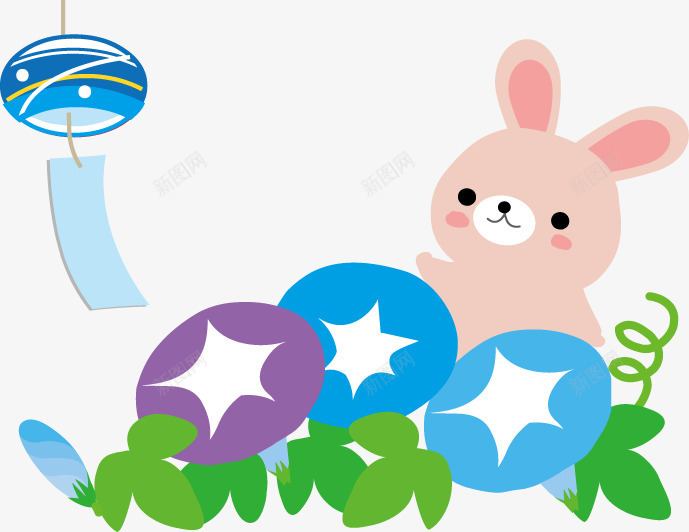 手绘夏季植物粉色小兔子png免抠素材_新图网 https://ixintu.com 兔子 夏季 植物 粉色