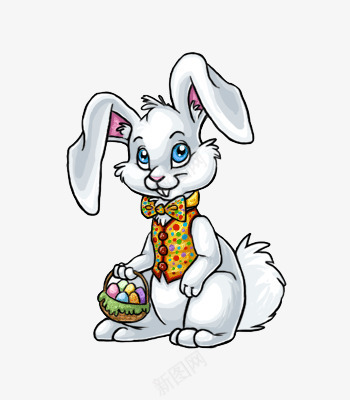 拎篮子的白兔png免抠素材_新图网 https://ixintu.com 儿童画 兔子 卡通画 大耳朵 彩蛋 白色