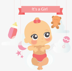 女婴宝贝粉红可爱新生女婴矢量图高清图片