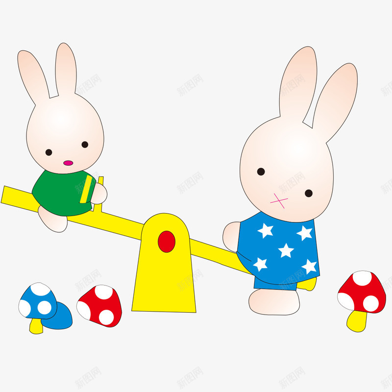 玩跷跷板兔子png免抠素材_新图网 https://ixintu.com 兔子 卡通 玩具 跷跷板