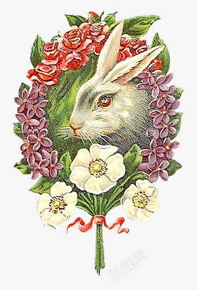 手绘花圈png免抠素材_新图网 https://ixintu.com 兔子花圈 动物花圈 漂亮的花 花圈