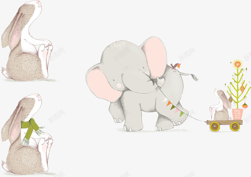拖动盆栽的小象png免抠素材_新图网 https://ixintu.com 兔子 动物插画 卡通动物 小象 盆栽 矢量动物