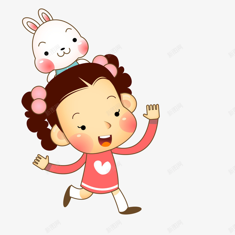 背着兔子一起玩耍的女孩矢量图ai免抠素材_新图网 https://ixintu.com 人物设计 儿童节 兔子 卡通 女孩 手绘 矢量图