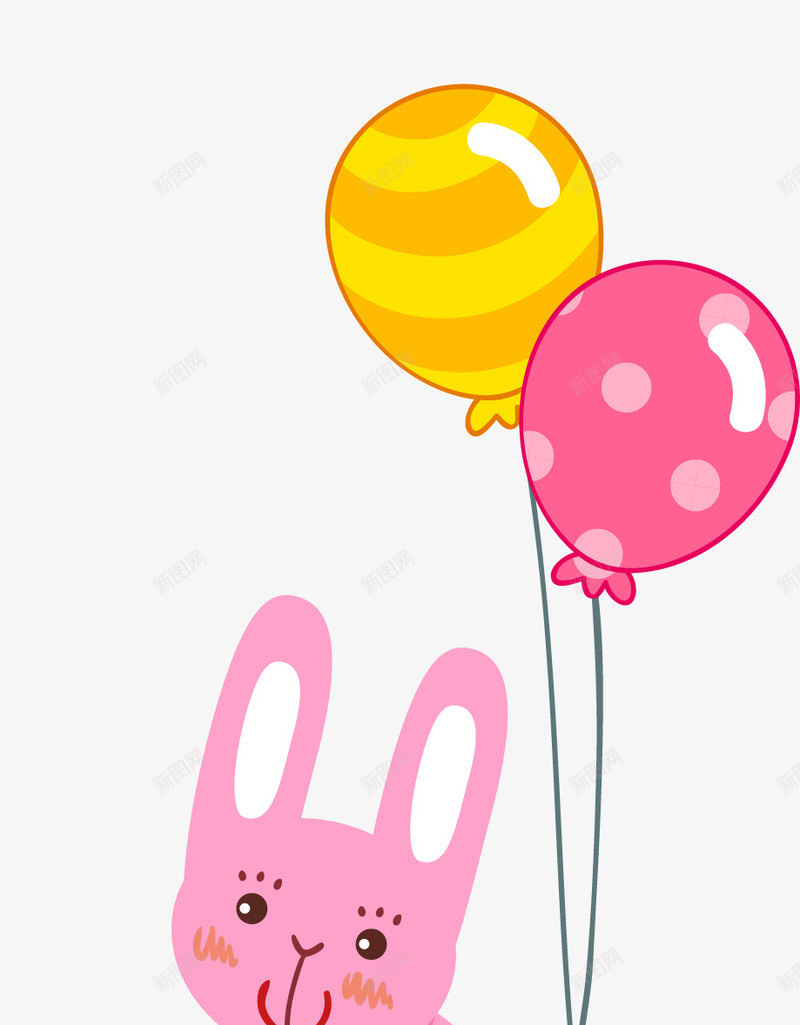 卡通手绘兔子与气球png免抠素材_新图网 https://ixintu.com 创意 动漫动画 卡通 卡通粉色的兔子 彩色的气球 手绘