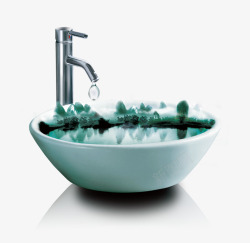 水蓝色面膜碗创意节约用水水龙头高清图片