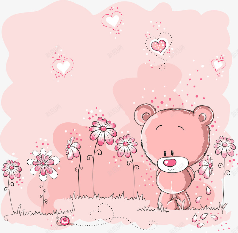 小熊png免抠素材_新图网 https://ixintu.com 免费矢量下载 动物 小熊 插画 玩具 粉红色 花朵