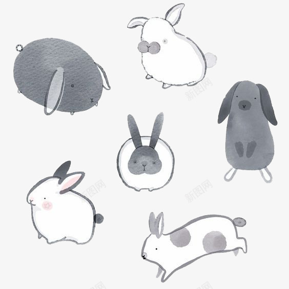 各个角度小兔子png免抠素材_新图网 https://ixintu.com Q版灰兔 兔子 动物 图案 小白兔 小肥兔 灰兔子 角度