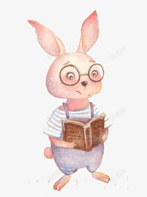 卡通爱读书的兔子png免抠素材_新图网 https://ixintu.com 卡通 彩色 手绘 水彩 爱读书 粉色兔子 装饰